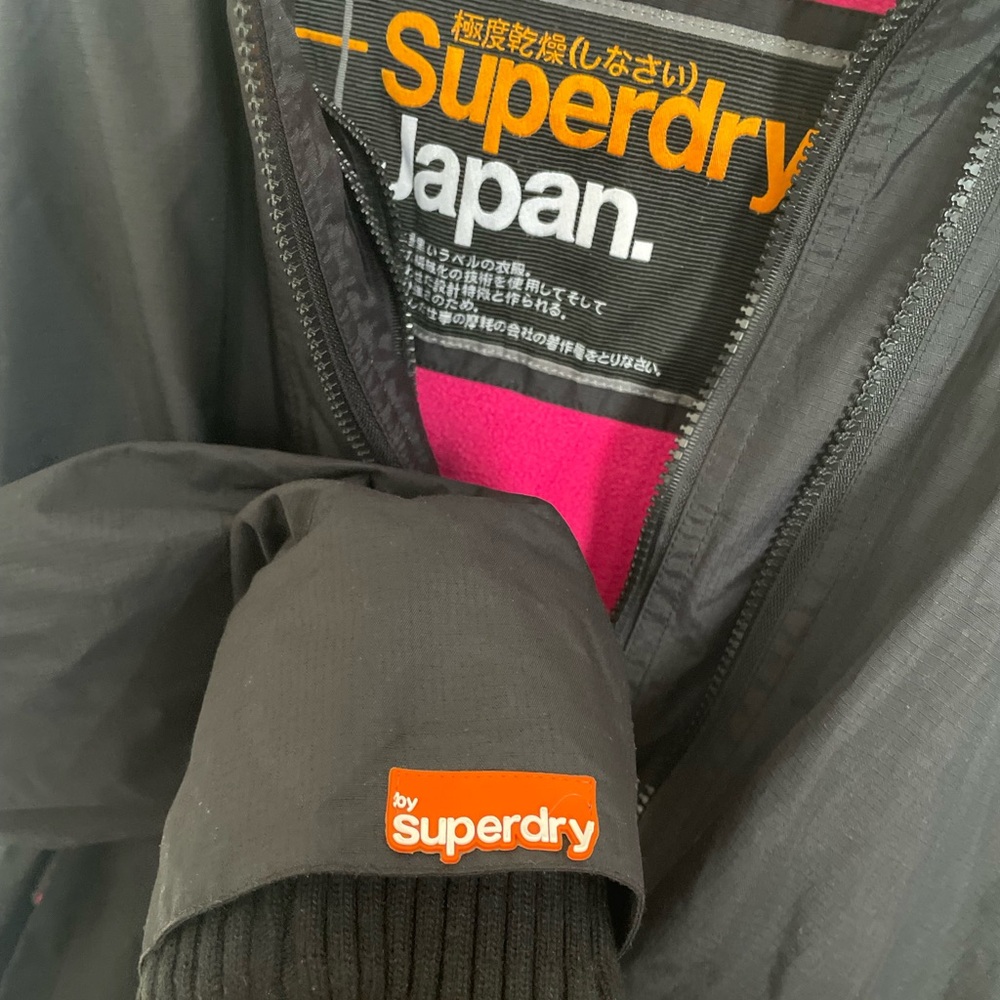 Superdry Women's Thick Black and Pink hooded Windcheater Jacket
